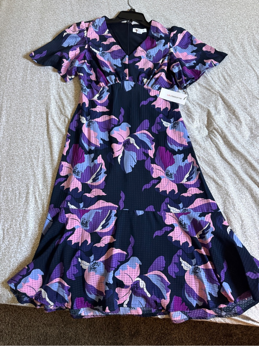 jcpenney Navy Midi Dress with Pink & Purple Floral Print